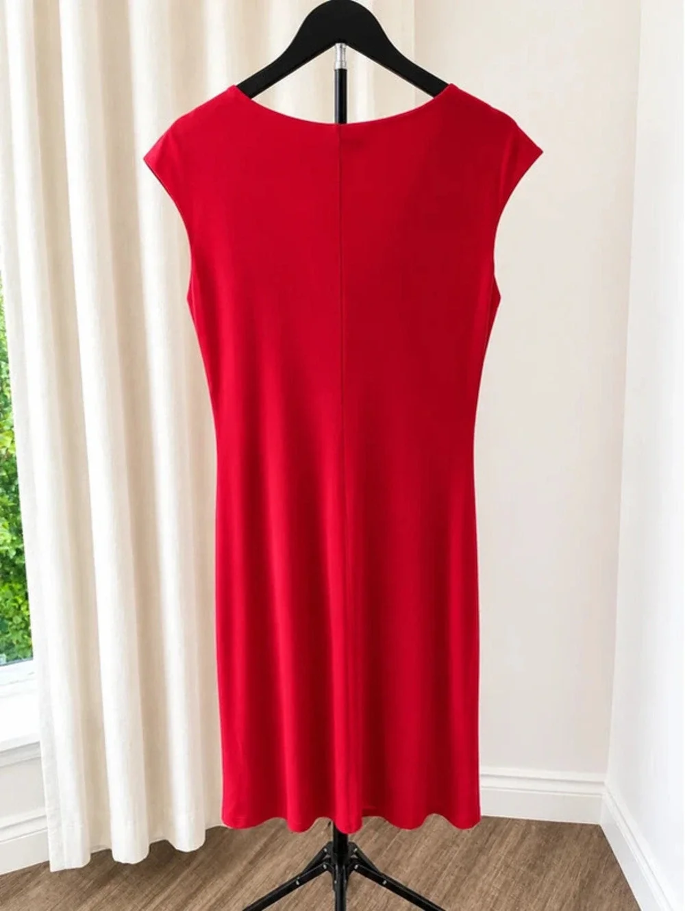 Lauren Ralph Lauren Red Jersey Knit Cowl Neck Ruched Sheath Dress Size 12